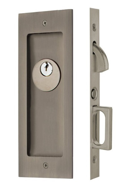 Emtek 2113US15A Pewter Modern Rectangular Keyed Pocket Door Mortise Lock