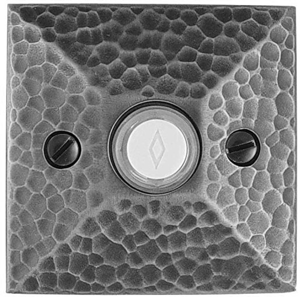 Emtek 2452US19 Flat Black Doorbell Button with Hammered Rosette