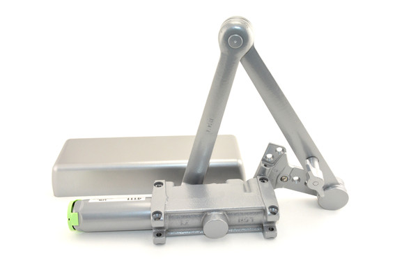 LCN 4111SHCUSHALLH Left Hand Heavy Duty Parallel Arm Spring Hold Open Cush Push Side Mount Adjustable 1-5 Door Closer with TBSRT Thru Bolts 689 Aluminum Finish