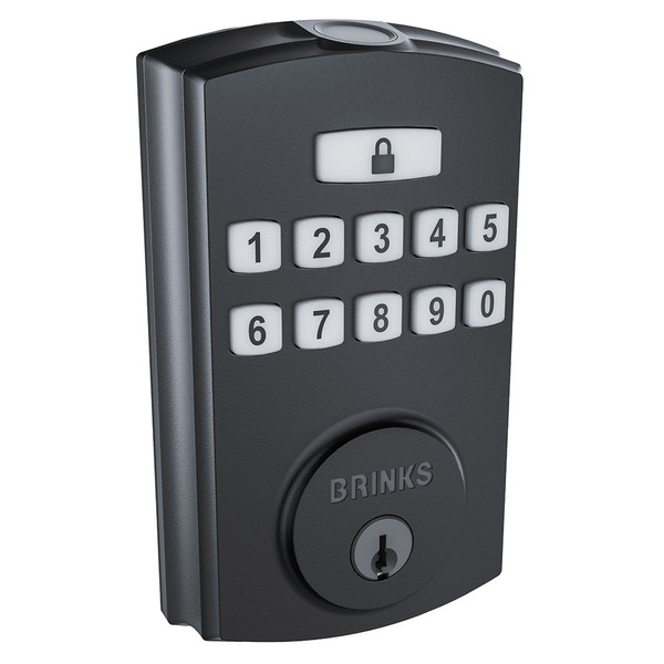 Brinks 4392122 Electronic Fingerprint Keypad Deadbolt with Pro Guard Matte Black Finish