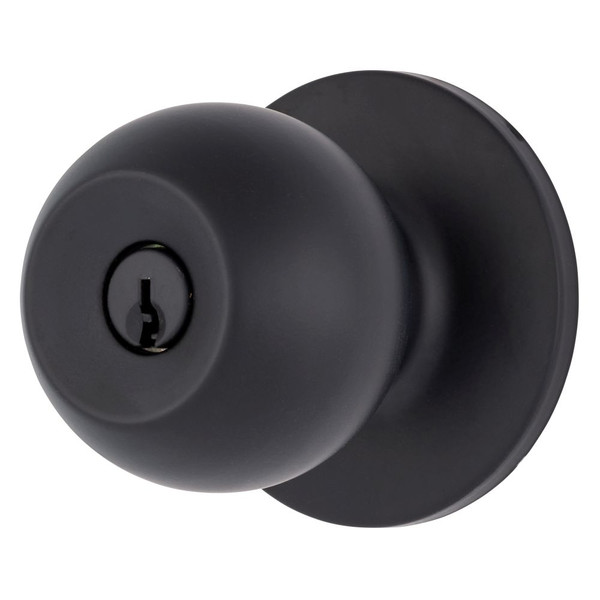 Brinks E2415122 Raleigh Series Keyed Entry Transitional Ball Knob and Round Rose with 4 Way Adjustable Latch and Round Corner Full Lip Strike Matte Black Finish