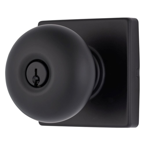 Brinks E2416122 Mendocino Series Keyed Entry Contemporary Ball Knob and Square Rose with 4 Way Adjustable Latch and Round Corner Full Lip Strike Matte Black Finish