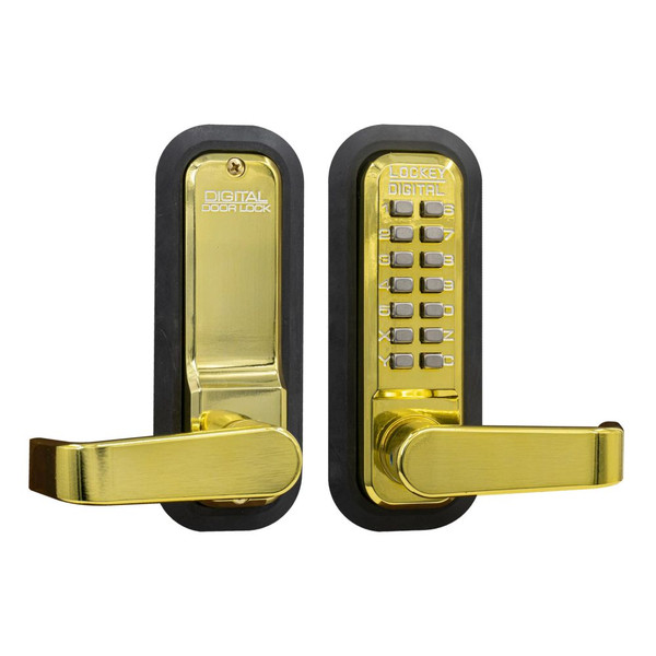Lockey 2835BB Mechanical Keyless Lever Lock with Passage Function and Single Combination Bright Brass Finish