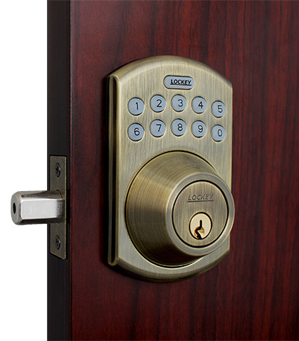 Lockey E915AB Electronic Keypad Deadbolt with Remote Control Antique Brass Finish