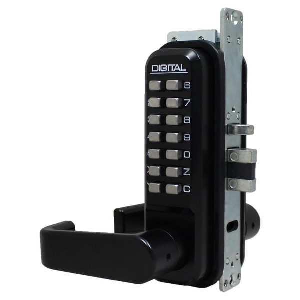 Lockey 2985JBMG Mechanical Keyless Narrow Stile Lever Lock with Passage Function and Single Combination Jet Black Marine Grade Finish