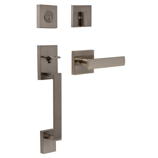 Weslock 02880-N3NFR2D Brookside Single Cylinder Handle set with Utica Lever Trim with Adjustable Latch and Round Corner Strikes Satin Nickel Finish