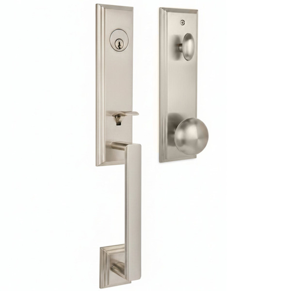 Weslock 06681-NINSL2D Woodward Single Cylinder Handle set with Impresa Knob in the Satin Nickel