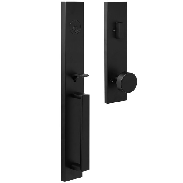 Weslock 02890-242SL2D Xanthis Single Cylinder Handle set with Mesa Knob Trim with Adjustable Latch and Round and Square Corner Strikes Matte Black Finish