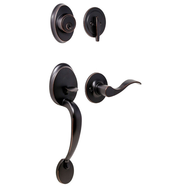 Weslock L2810-1X1FR2D Hillcrest Single Cylinder Handle set with Left Hand New Haven Trim with Adjustable Latch and Round Corner Strikes Oil Rubbed Bronze Finish
