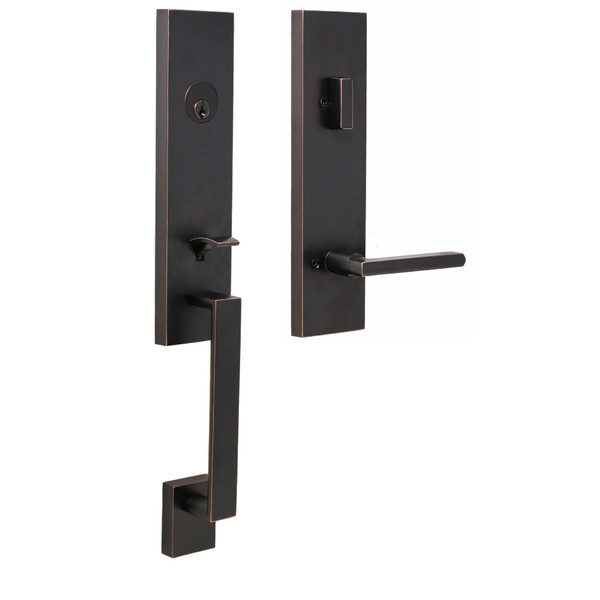Weslock 02870-151SL2D Leighton Single Cylinder Handle set with Atlas Lever Trim with Adjustable Latch and Round and Square Corner Strikes Oil Rubbed Finish