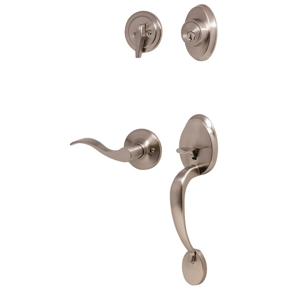 Weslock R2810-NXNFR2D Hillcrest Single Cylinder Handle set with Right Hand New Haven Trim with Adjustable Latch and Round Corner Strikes Satin Nickel Finish