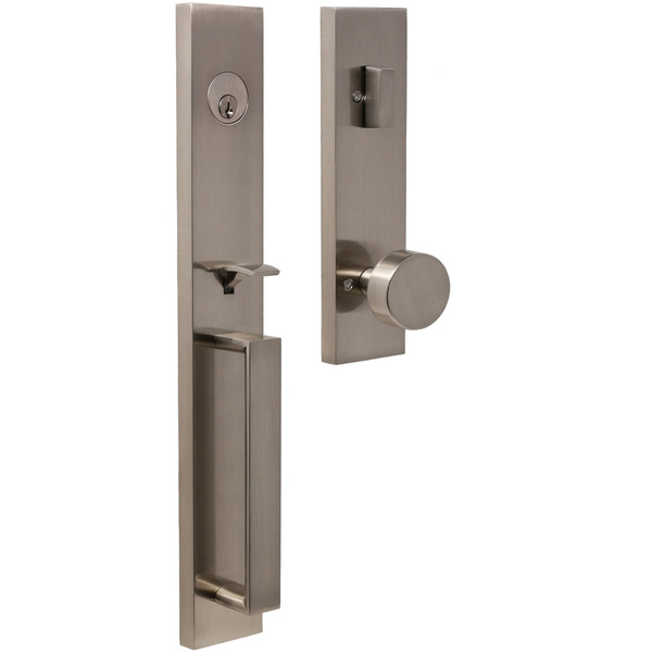 Weslock 02890-N4NSL2D Xanthis Single Cylinder Handle set with Mesa Knob Trim with Adjustable Latch and Round and Square Corner Strikes Satin Nickel Finish