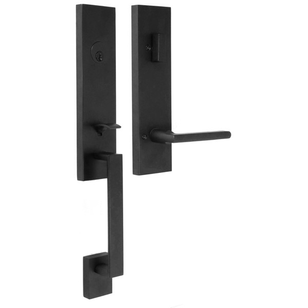 Weslock 02870-252SL2D Leighton Single Cylinder Handle set with Atlas Lever Trim with Adjustable Latch and Round and Square Corner Strikes Matte Black Finish
