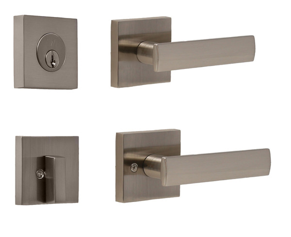 Weslock 027703N3NFR22 Deadbolt with Passage Utica Lever with Adjustable latch and Square/ Round Corner Full Lip Strike Satin Nickel Finish