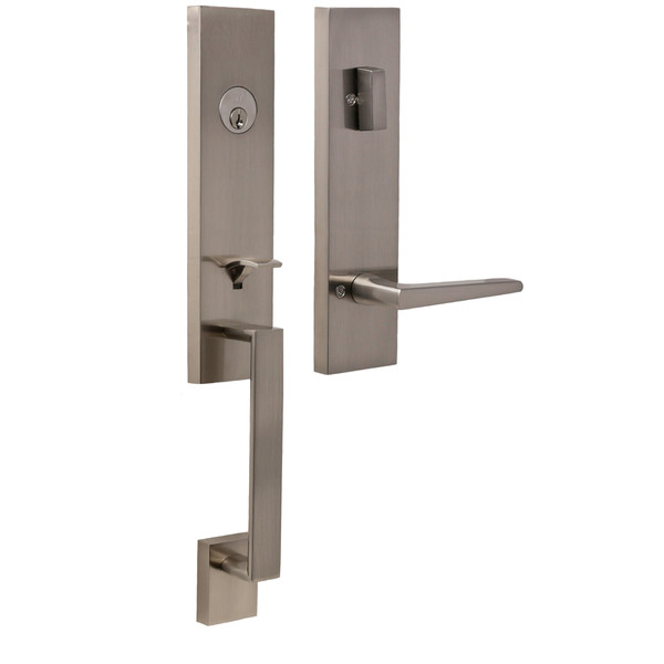 Weslock 02870-N7NSL2D Leighton Single Cylinder Handle set with Philtower Lever Trim with Adjustable Latch and Round and Square Corner Strikes Satin Nickel Finish