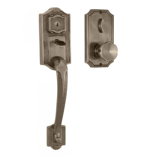 Weslock 01411-AEASL2D Colonial Panic Proof Entry Handle set with Eleganti Knob Trim Antique Brass Finish