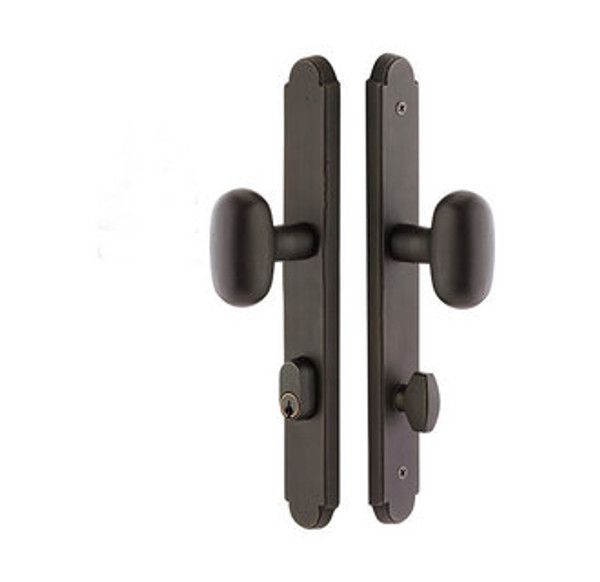 Emtek 4444MB Medium Bronze 1-1/2" x 11" Sandcast Arched Style 3-3/8" C-to-C Passage/Single Keyed Sideplate Lockset