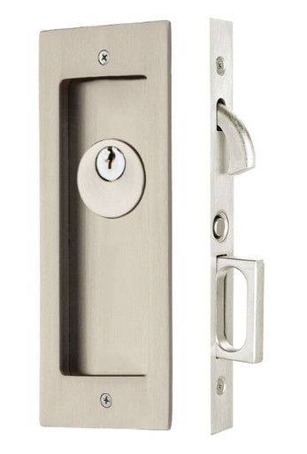 Emtek 2113US15 Satin Nickel Modern Rectangular Keyed Pocket Door