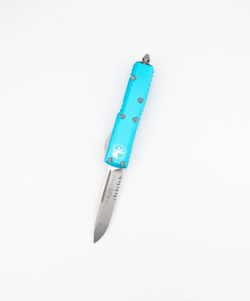 Microtech UTX-85 S/E – Stonewash P/S, Turquoise Aluminum Handle