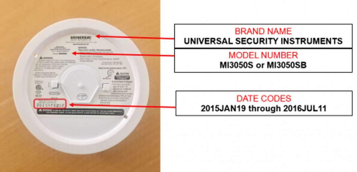 Recall Alert - Universal Security Instruments Smoke Alarms.  Two Alarms Require Inspections