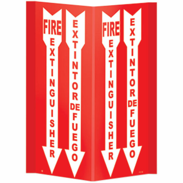 Fire Extinguisher Arrow Sign, Bilingual, 3-D Rigid Plastic, 11" x 18"