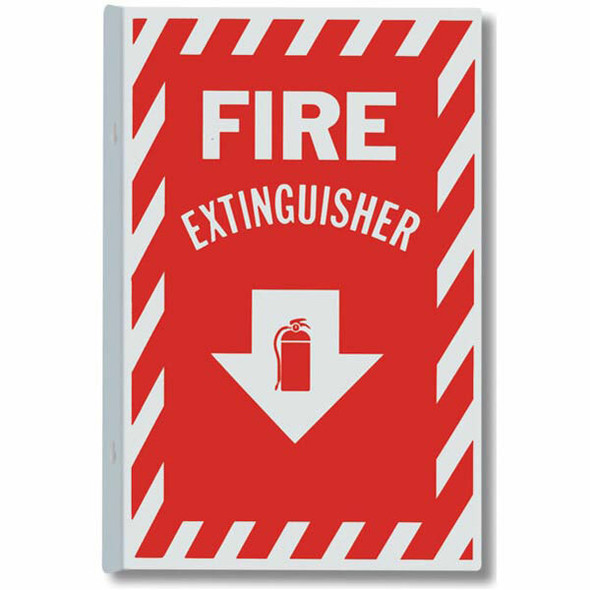 Fire Extinguisher Arrow Sign, 90° Angle, Aluminum, 8" x 12"