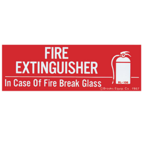 Fire Extinguisher Break Glass Sign, Vinyl Sticker, Decal 6" x 2"