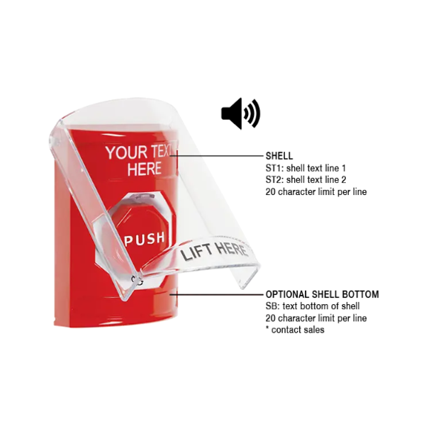 Custom Labeling, Buttons With Shield And Shield Sound, Turn To Reset Illuminated, Red, SS20A9ZA-EN