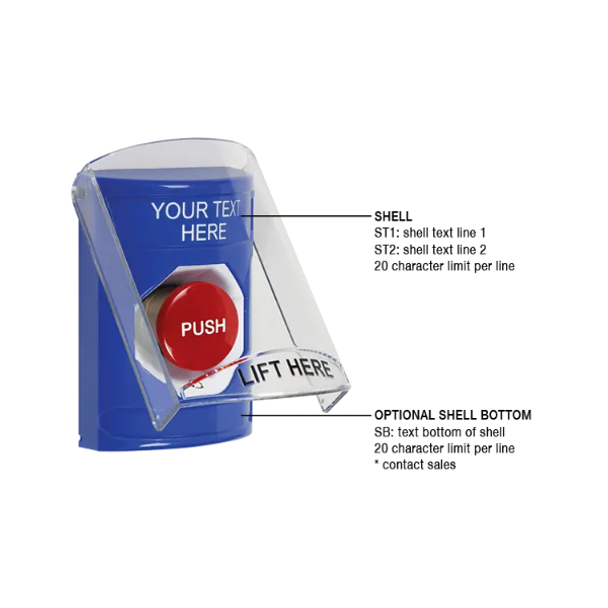 Custom Labeling, Buttons With Shield, Turn To Reset, Blue, SS2421ZA-EN