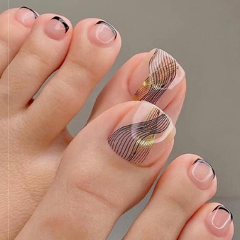 Glossy Fashion Toe Nails W/Black Tip