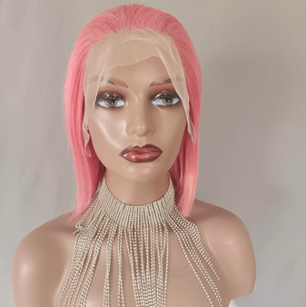 Human Pink Bob Lace Wig 