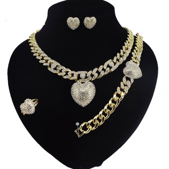 Iced Out Heart Necklace Set