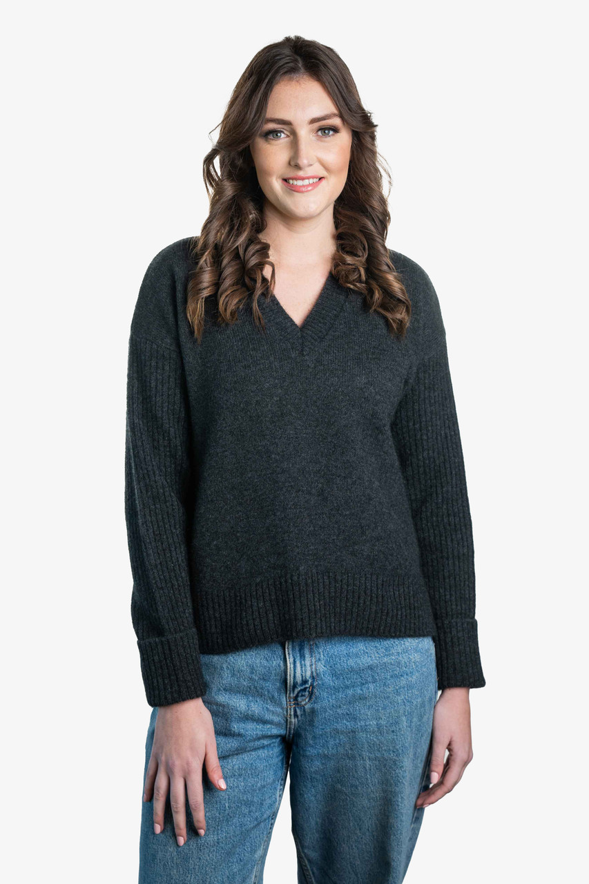 V Neck Possum Merino Ribbed Jumper KORU|NZ Natural Clothing Limited