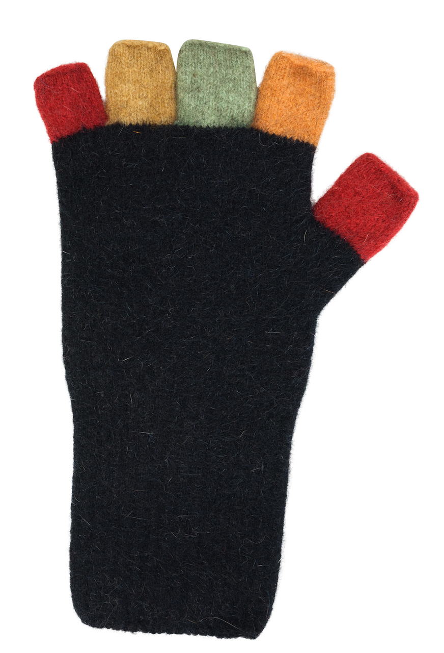 Multi Coloured Fingerless Gloves | Possum Merino Silk | NZ Natural