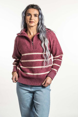 Striped Possum Merino Silk Zip Jumper KORU Striped Possum Merino Silk Zip Jumper KORU