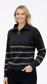 Striped Possum Merino Silk Zip Jumper KORU