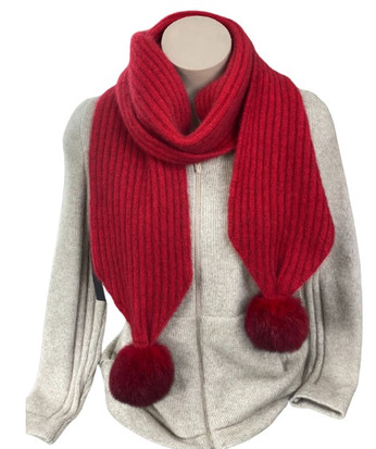 Fur Pom Pom Possum Merino Wool Scarf  KORU RUN OUT