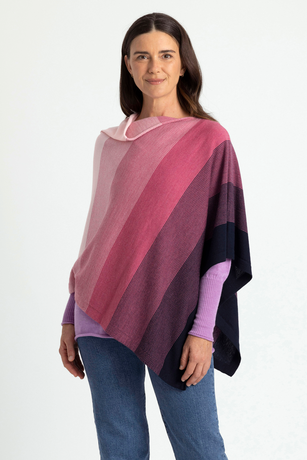Graduated Stripe Poncho ROYAL MERINO