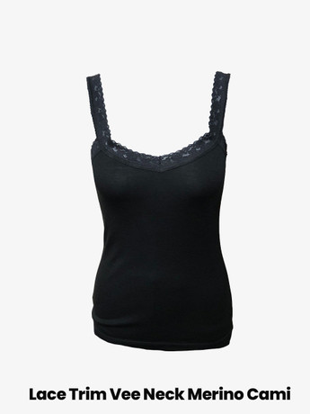 Lace Trim Vee Neck Rib Merino Wool Cami NZNC