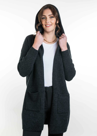 Hooded Long Line Cardigan possum Merino Silk TRILOGY