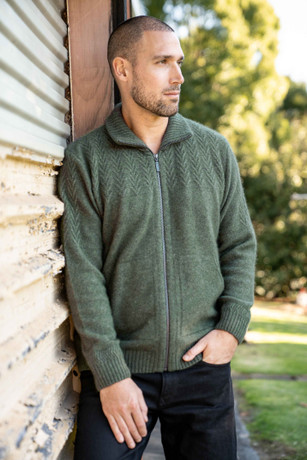 Chevron Possum Merino Silk Zip Jacket KORU
