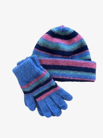 Stripe Beanie & Glove Possum Blend Combo NZNC Stripe Beanie & Glove Possum Blend Combo NZNC