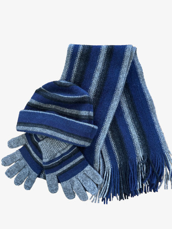 Stripe Beanie, Glove, Scarf Combo Possum Blend NZNC Stripe Beanie, Glove, Scarf Combo Possum Blend NZNC