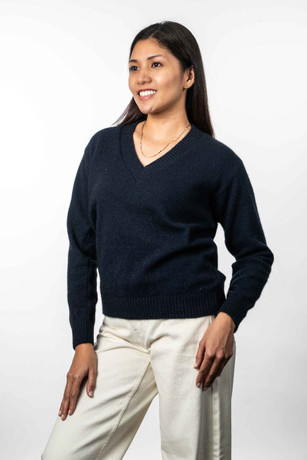 Vee Neck Possum Merino Silk Jumper KORU