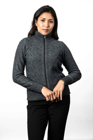 Cable Detail Possum Merino Silk Jacket KORU