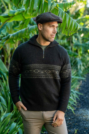 Fairisle Zip Possum Merino Silk Jumper KORU