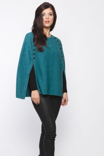Buttom Trim Possum Merino Wool Silk Poncho KORU