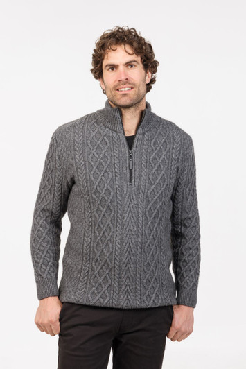 Aran Half Zip Possum Merino Silk Sweater NATIVE WORLD