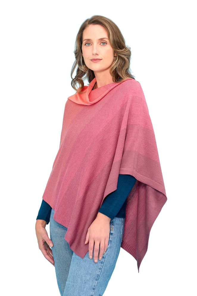 Graduated Stripe Poncho ROYAL MERINO