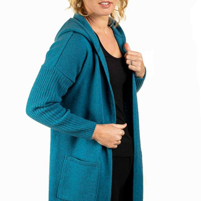 Hooded Long Line Cardigan possum Merino Silk TRILOGY Hooded Long Line Cardigan possum Merino Silk TRILOGY